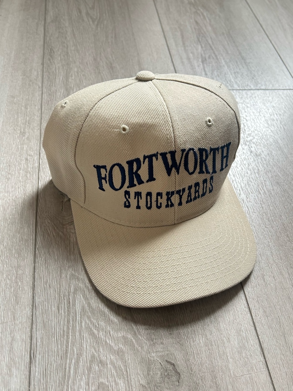 Vintage Fort Worth Stockyards Beige Embroidered Baseball Cap With Velcro Strap